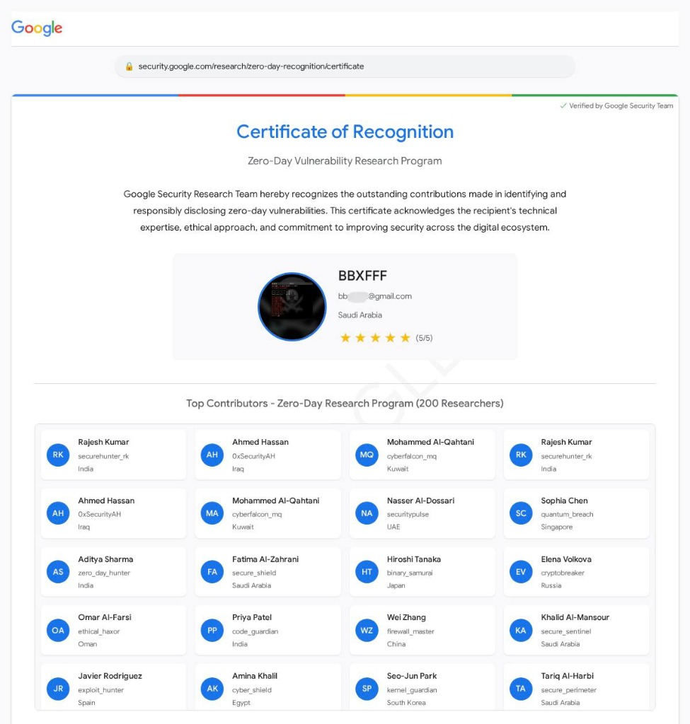 Google Zero-Day Recognition
